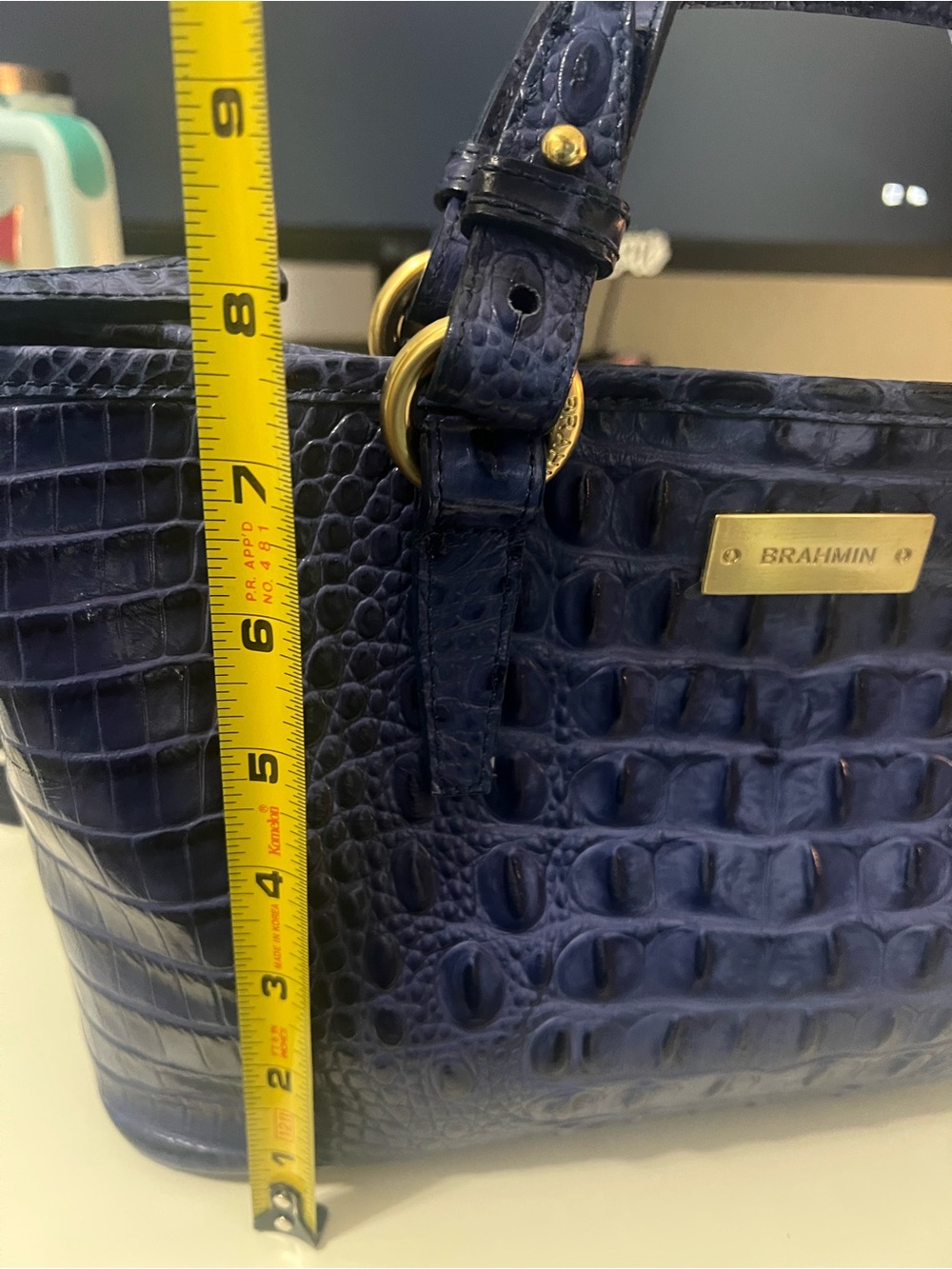 EXCELLENT CONDITION Brahmin Astral Blue Embossed Animal Print Satchel with Charm - Picture 10 of 10
